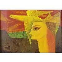 Leherb, Surrealist Portrait of Lotte Profohs, Oil on Panel