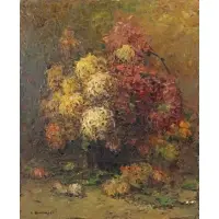 Louis Bonamici, Chrysanthemums, Oil on Canvas