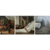 Vincent Desiderio, Study For 'A Matter Of Inheritance', Triptych of Three Oils on Panel