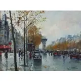Jean Salabet, Parisian Street Scene, Oil on Canvas