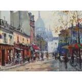 Jean Salabet, Parisian Street Scene, Oil on Canvas