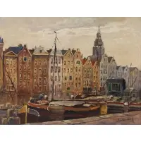 Jan van Beek, Amsterdam Canal Scene, Oil on Canvas
