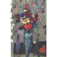 Floral Still Life by Zvi Meirovich, Oil on Canvas, sold Sep 2019