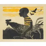 Walter Williams, Fighting Cock #2, 1964, Woodcut