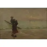Georges Jean-Marie Haquette, Figures on the Coast, Oil on Canvas