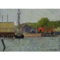 J. Elliot Enneking, Port Scene, Oil on Board