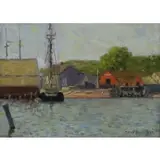 J. Elliot Enneking, Port Scene, Oil on Board