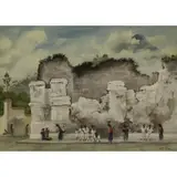 Adolf Dehn, Village Scene, Gouache