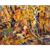 Woman and Child with Goats in Forest by John Edward Costigan, Oil On Canvas, sold Jun 2019