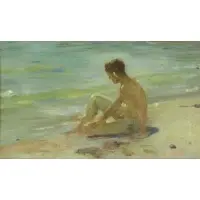 Henry Scott Tuke, Bather by the Sea, Oil on Panel