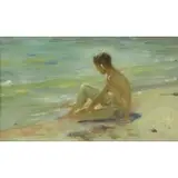 Henry Scott Tuke, Bather by the Sea, Oil on Panel