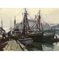 Mending the Nets by Emile Albert Gruppe, Oil on Board, sold Jun 2019