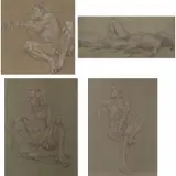 Philis Raskind, Male Nudes, Lot of Four Crayon Drawings
