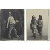 Isabel Bishop, They Have Their Work Clothes On, Lot of two charcoal and pencils on paper