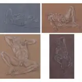 Philis Raskind, Male Nudes, Lot of Four Crayon Drawings