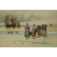 Rouzee, Bretagne Women on a Coast, Watercolor