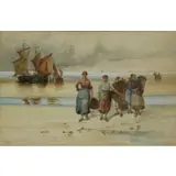 Rouzee, Bretagne Women on a Coast, Watercolor