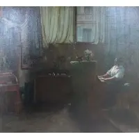 George William Damayae, Woman at Piano, Oil on Canvas