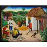 Andre Normil, Haitian Scene, Oil on Board