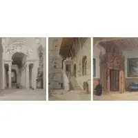 Franz Heinrich, Scala Regia, The Vatican, Lot of Three Watercolors
