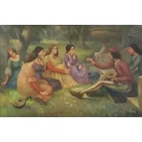 George Grenville, Medieval Garden Scene, Oil on Canvas