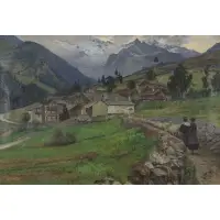 Giuseppe Grassis, Alpine Landscape, Oil on Canvas
