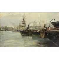 Charles James Lauder, Ships at Port, Oil on Canvas
