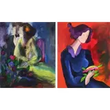 Linda Le Kiniff, Boy and Girl, Pair of Oils on Panel