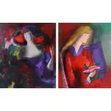Linda Le Kiniff, Tendresse, Pair of Oils on Panel