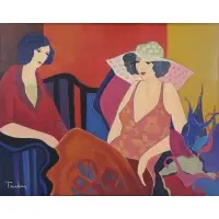 Itzchak Tarkay, Two Women, Acrylic on Canvas