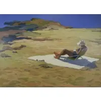 Mimi Lesser, Figure by Ocean, Oil on Board