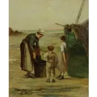 Lourenity, Figures Fishing, Oil on Canvas
