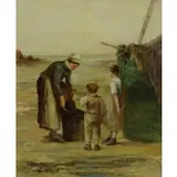 Lourenity, Figures Fishing, Oil on Canvas