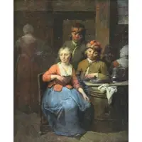 Jan Lambrechts, Couple in Tavern, Oil on Panel