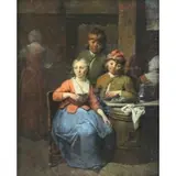 Jan Lambrechts, Couple in Tavern, Oil on Panel