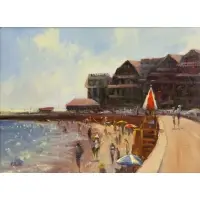 Kathleen Billis, Kennebunkport Beach Scene, Oil on Board