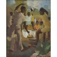 Figures Dancing by Lind Brodie, Oil on Board, sold Mar 2019