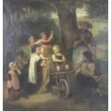 Carl Johann Lasch, Children in a Wagon, Oil on Canvas