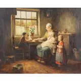 F.G Grust, Woman and Children, Oil on Canvas