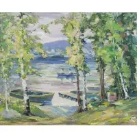 Peter Bela Mayer, Lake Scene, Oil on Board