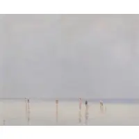 Beach Scene by Andre Gisson, Oil on Canvas, sold Feb 2019