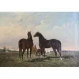 August von Maly, Horses, Oil on Canvas