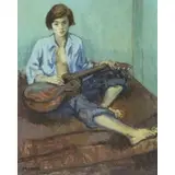 Moses Soyer, Woman with Guitar, Oil on Canvas