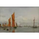 Ships Near the Harbor by William Lionel Wyllie, Oil on Board, sold Jan 2019