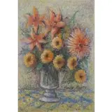 H. Claude Pissarro, Floral Still Life, Pastel on Paper