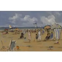 Henry S Clair, A Day at the Beach, Oil on Paper