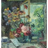 David Burliuk, Floral Still Life, Oil on Canvas