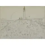 Saul Steinberg, Piazza San Marco, Venice, Ink and Watercolor on Paper