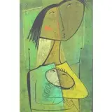 Ángel Botello, Woman and Child, Color Linocut