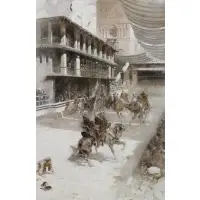 André Castaigne, Battle Scene, Oil on Board